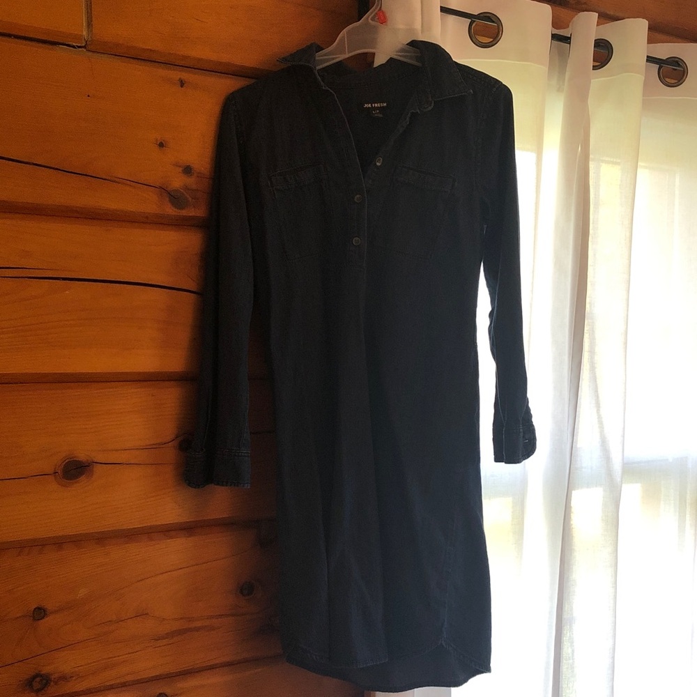 Women’s denim mid length shirt dress; size small.